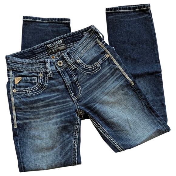 SALVAGE Mid Rise Jeans Mayhem Straight Regular Fit Dark Blue Wash Women's 28x30 - Picture 6 of 8